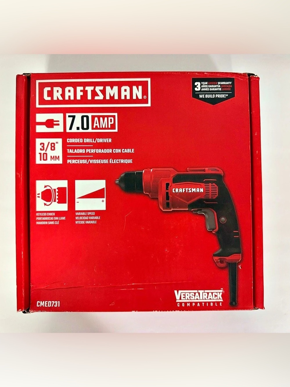 CRAFTSMAN 7.0 Amp 3/8-in. Corded Drill/Driver Red & Black